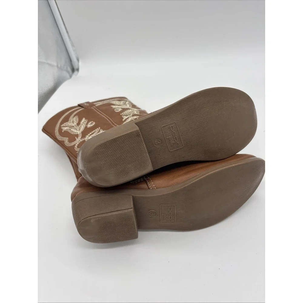 Bebe Girls Cowgirl  Boots Size 3 Brown‎ With White Designs.